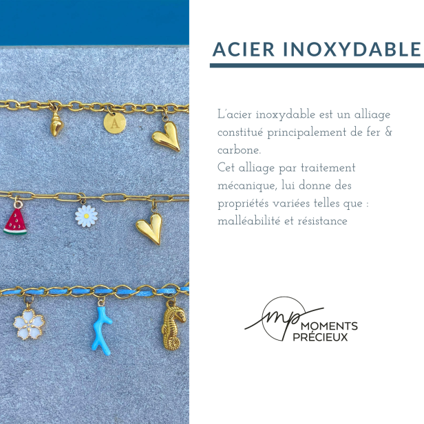 Collier personnalisé bicolore rose et jaune, perles Heishi avec charms, acier