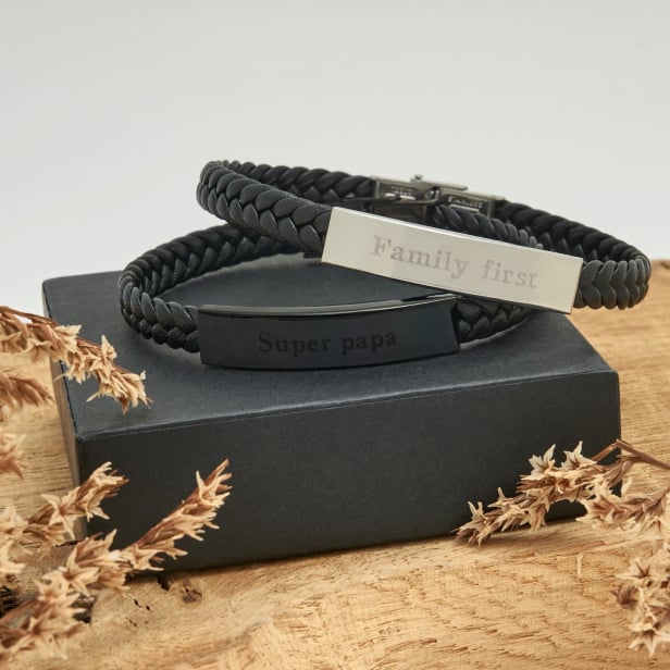 Bracelet Cuir Homme et petite Plaque Acier noire