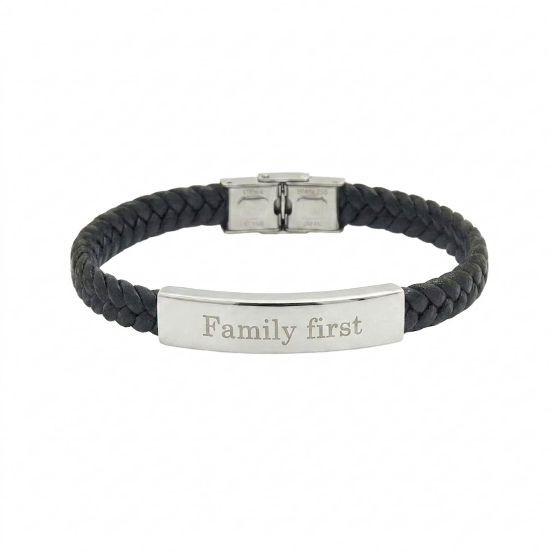 Bracelet Cuir Homme et petite Plaque Acier
