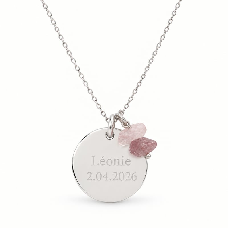 Collier personnalisable acier avec pierres de naissance centrale