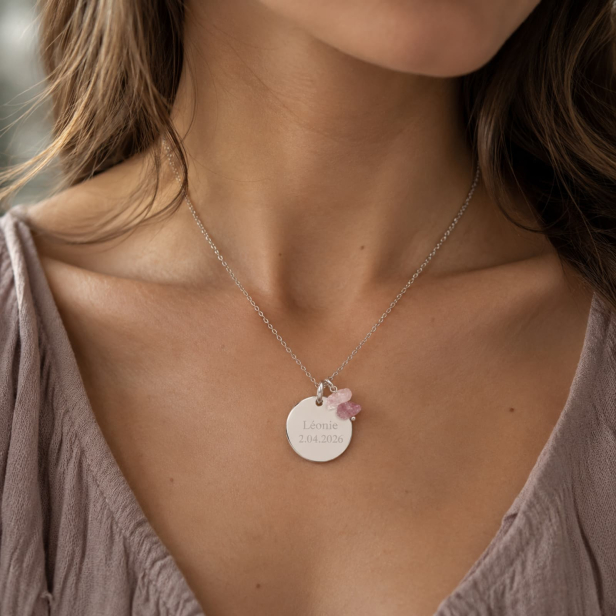 Collier personnalisable acier avec pierres de naissance centrale