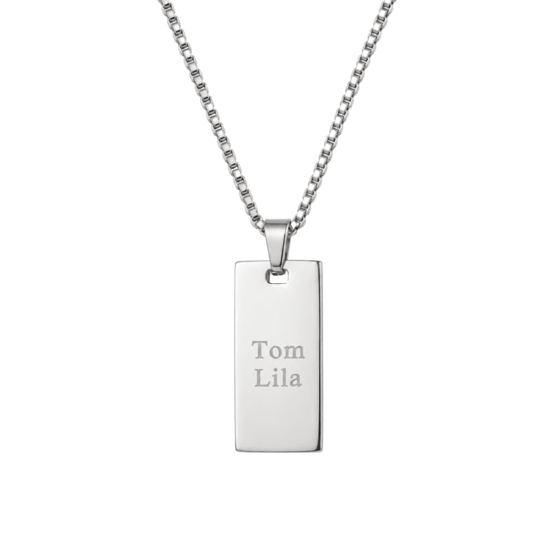 Collier Homme Gravé Acier – Médaille Rectangulaire Argentée