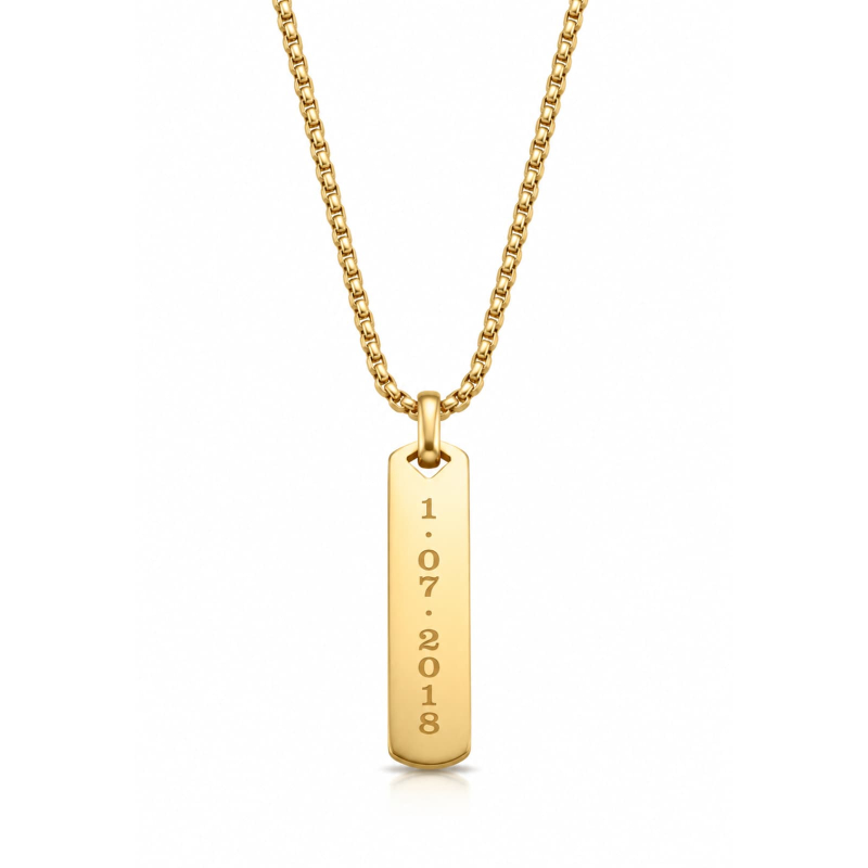 Collier personnalisé homme médaille rectangulaire Dorée, acier