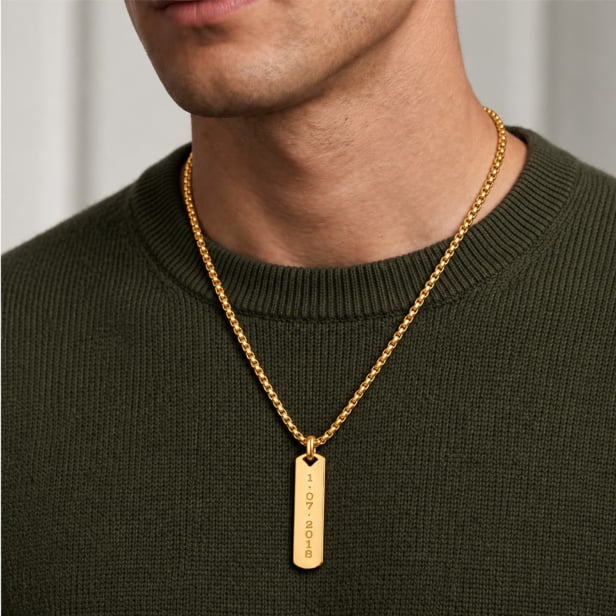 Collier personnalisé homme médaille rectangulaire Dorée, acier