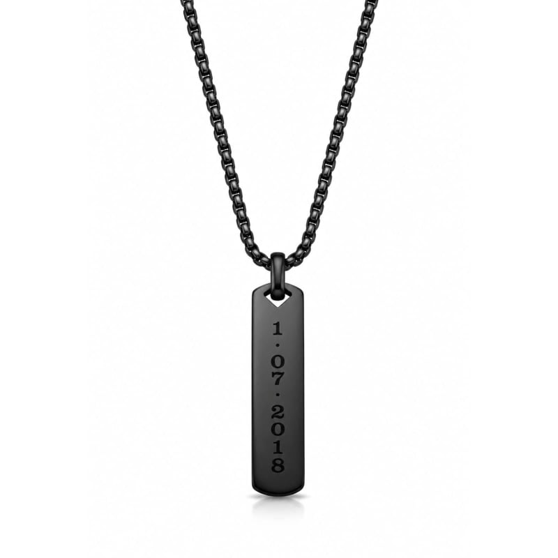 Collier personnalisé homme médaille rectangulaire Noir, acier