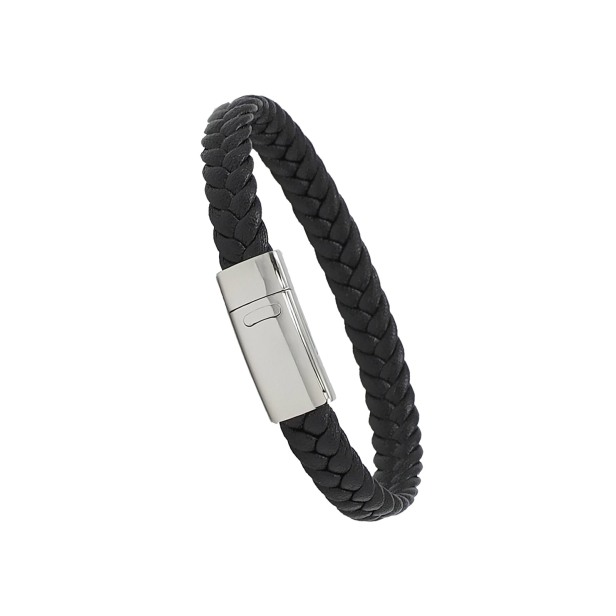 Bracelet enfant personnalisé en cuir tressé noir avec boucle noir