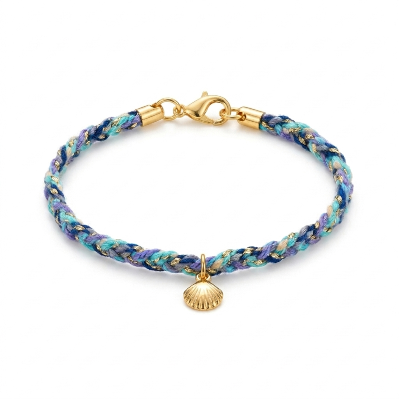 Bracelet enfant tressé paillette violet, bleu marine, turquoise avec charms
