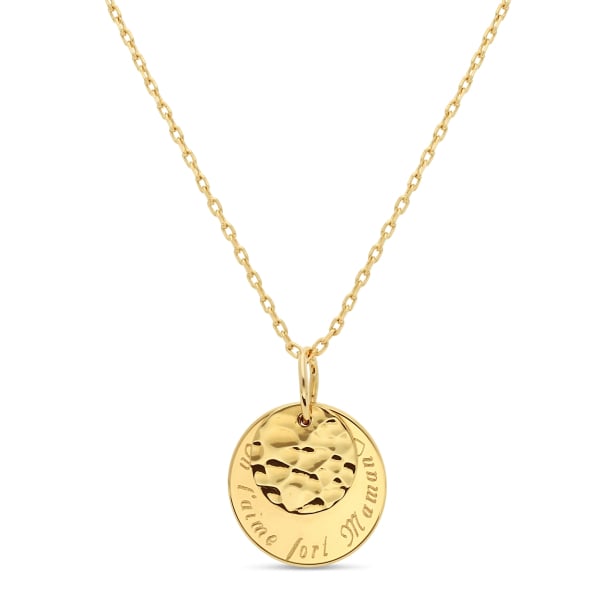 Collier personnalisé médaille gravée 15 mm et médaille martelée 10 mm en Plaqué Or