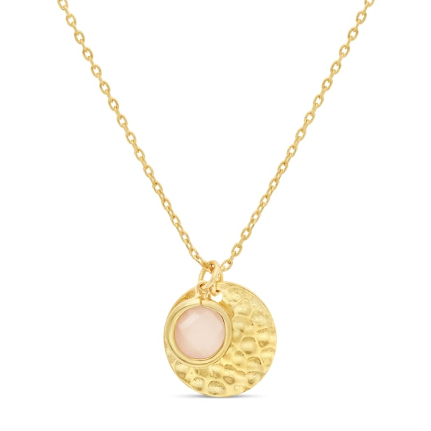 Collier personnalisé médaille martelée 15 mm Plaqué Or et pierre fine rose