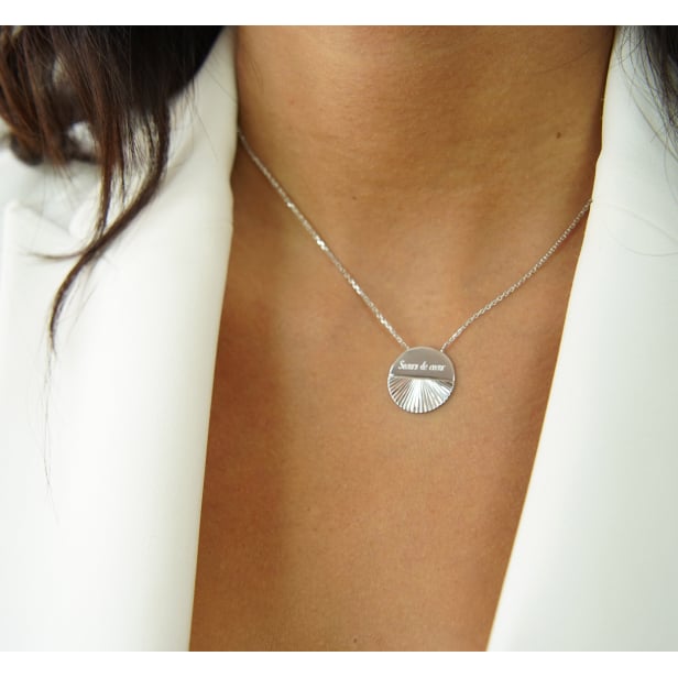 Collier personnalisé médaille striée 20 mm Argent