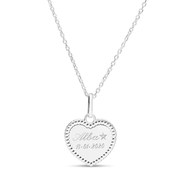 Collier personnalisé pendentif coeur perlé, argent