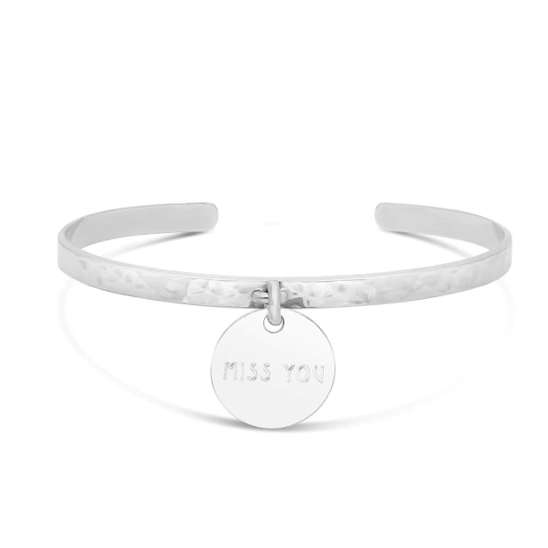 Packshot du bracelet Argent jonc martelé et médaille gravée Packshot du bracelet Argent jonc martelé et médaille gravée