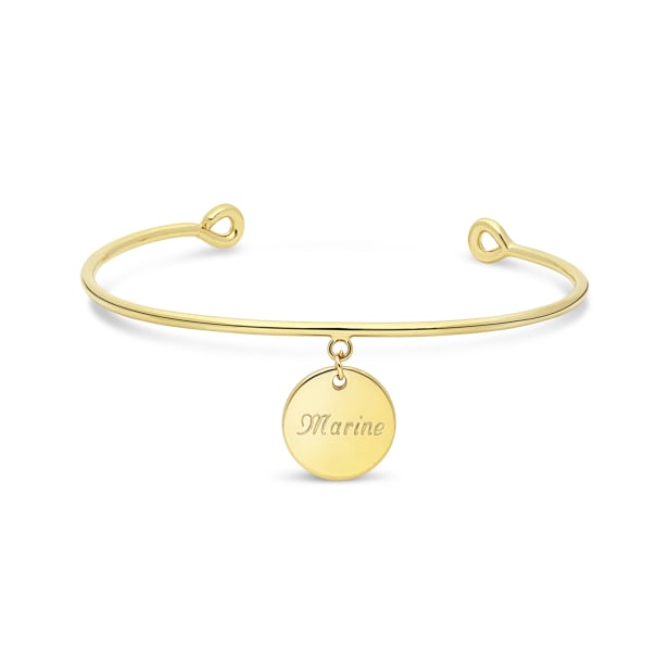 Packshot du jonc fin et médaille martelée et personnalisée en Plaqué Or (arrière)