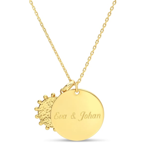 Packshot du Collier personnalisé médaille 20 mm avec pendentif martelé soleil Plaqué Or