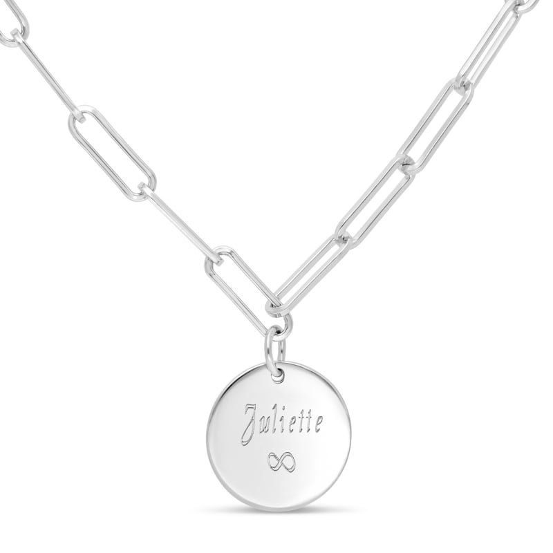 Collier personnalisé Argent maille trombone et médaille 15 mm