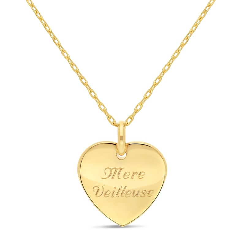 Collier personnalisé pendentif coeur bombé, plaqué or