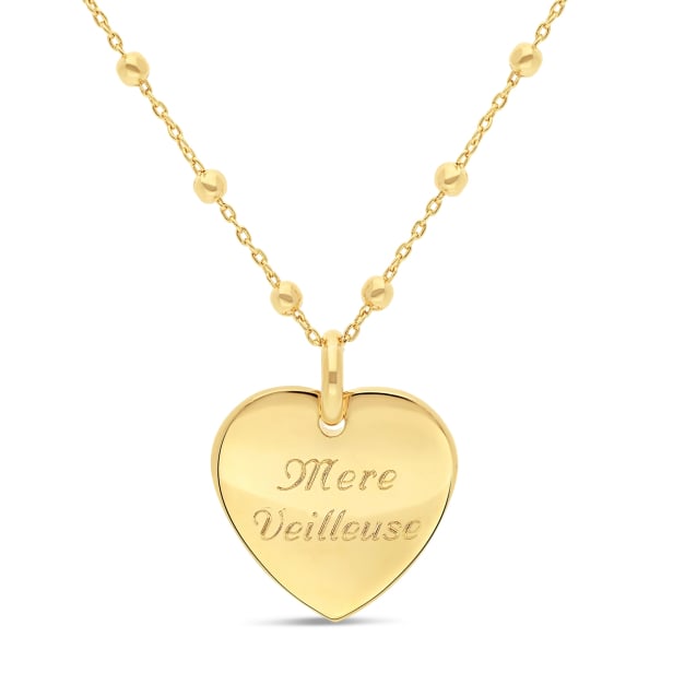 Collier personnalisé pendentif coeur bombé, plaqué or