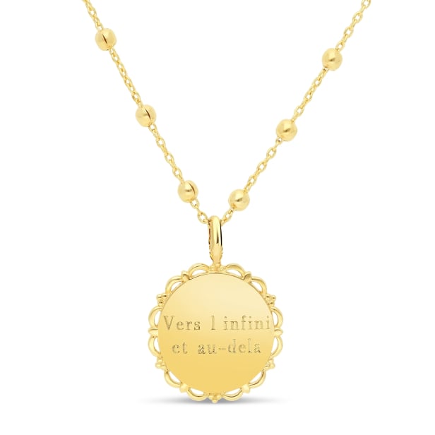Collier médaille dentelle gravée, plaqué or