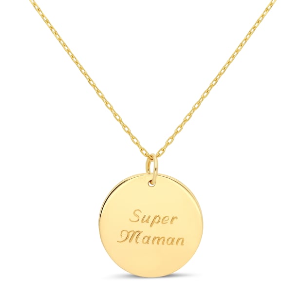 Collier personnalisé gravure au verso de la médaille, plaqué or