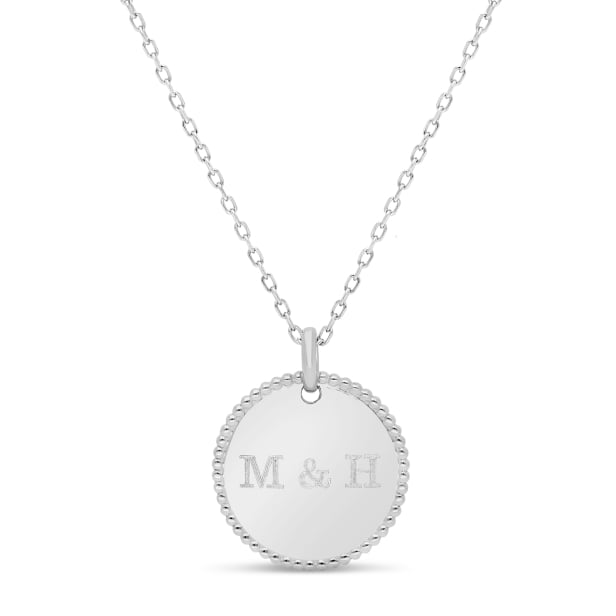 Collier personnalisé médaille 18 mm perlée Argent