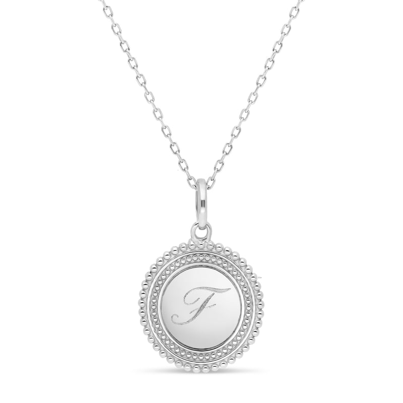 Collier personnalisé médaille 17 mm perlée initiale Argent