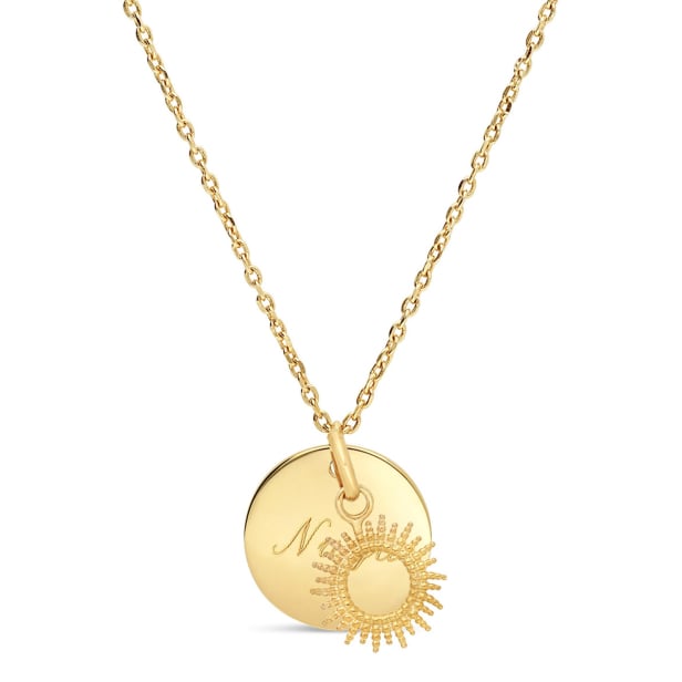 Collier petite médaille et son pendentif petit soleil plaqué or Collier petite médaille et son pendentif petit soleil plaqué or