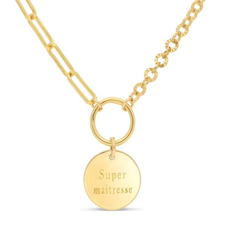 Collier personnalisé Plaqué Or chaîne 2 mailles et médaille 15 mm