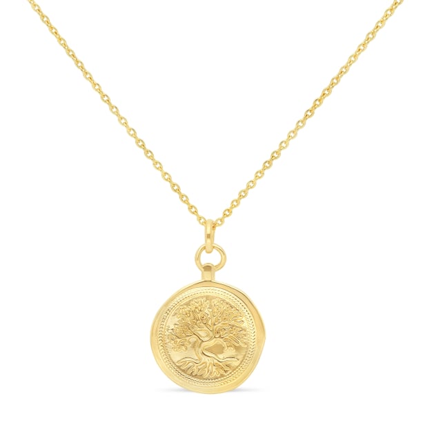 Collier médaille gravée arbre de vie, plaqué or