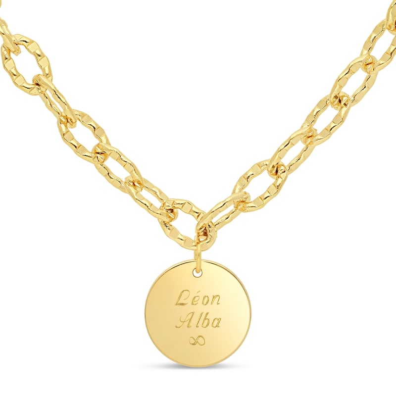 Collier personnalisé Plaqué Or maille arrondie et médaille 15 mm