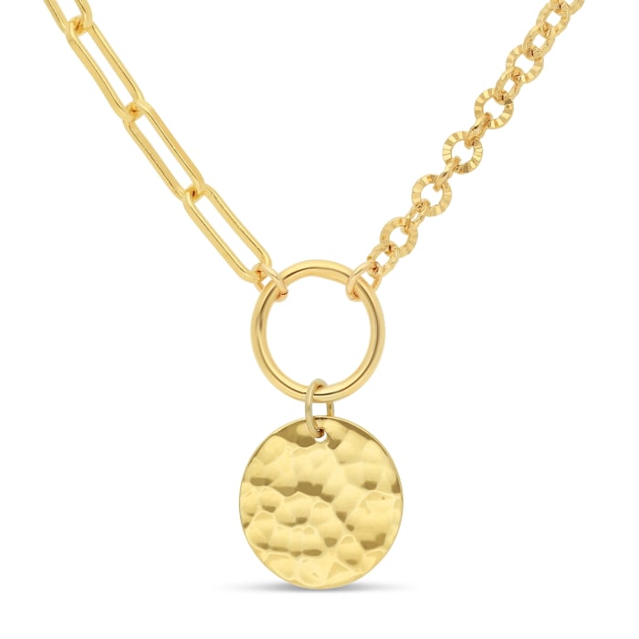 Collier Mi-long Plaqué Or 750/1000 Avec Pendentif Feuille Martelé - Neuf Avec étiquettes