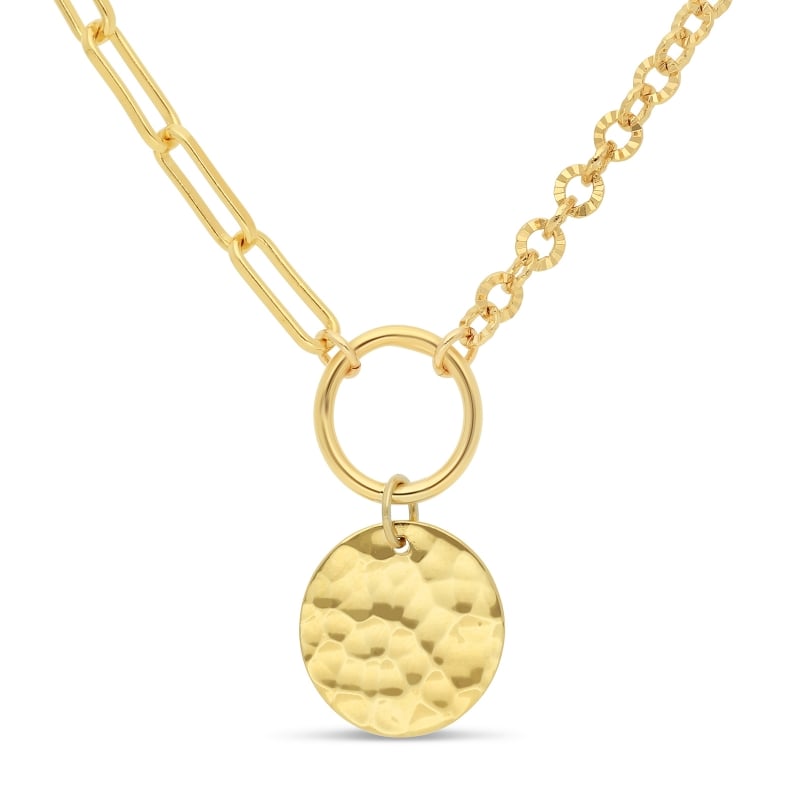 Collier personnalisé double maille et médaille martelée, plaqué or
