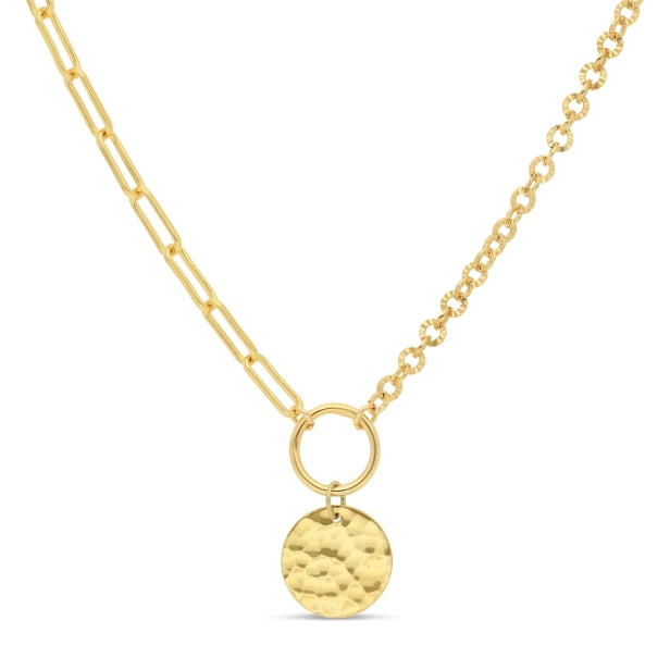 Collier personnalisé double maille et médaille martelée, plaqué or