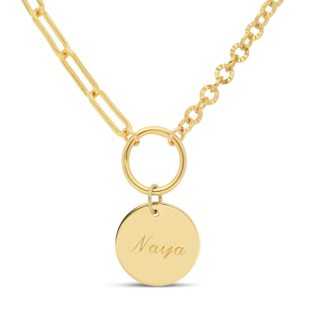 Collier personnalisé double maille et médaille martelée, plaqué or