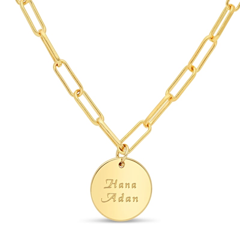 Collier personnalisé maille trombone & médaille lisse, plaqué or