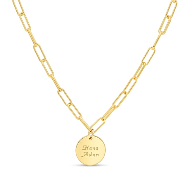 Collier personnalisé maille trombone & médaille lisse, plaqué or