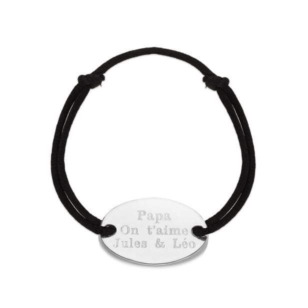 Bracelet cordon médaille ovale en Argent