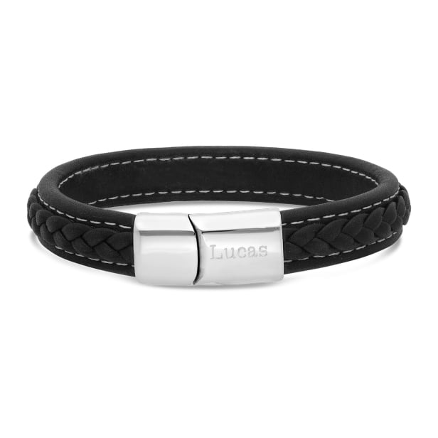 Bracelet homme personnalisé en cuir noir tressé