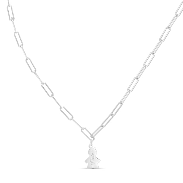 Collier personnalisé Argent, maille trombone et pendentif petit garçon 15 mm