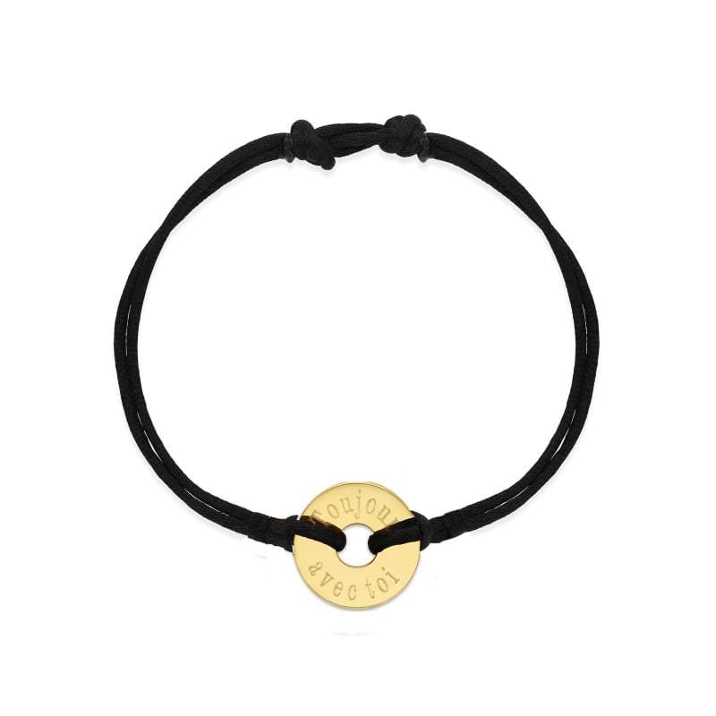 Bracelet cordon médaille cible gravée, plaqué or