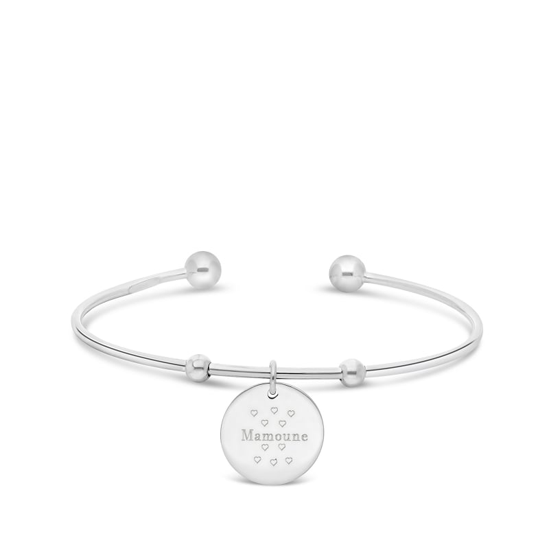 Packshot du jonc fin et médaille personnalisée en Argent