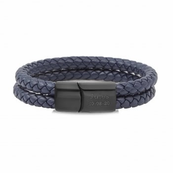 Bracelet Homme Emibele - Cuir Et Acier Inoxydable - Design Ancre Vintage - Taille 22.5cm - Noir Et Argent