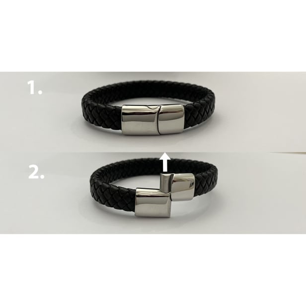 Bracelet homme personnalisé double tour métallisé noir, fermoir noir