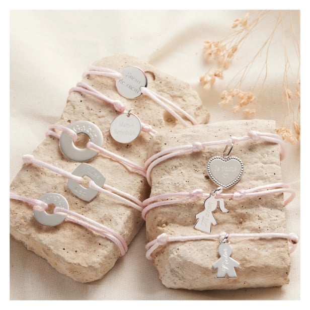 Bracelet cordon femme médaille cible Argent 15 mm