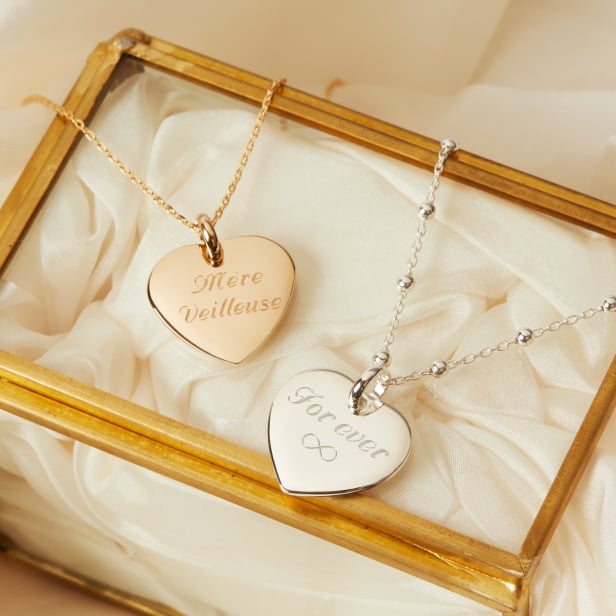 Collier personnalisé pendentif coeur bombé, plaqué or
