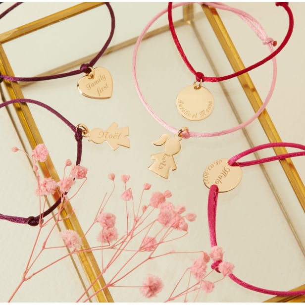 Bracelet cordon avec médaille 15 mm personnalisée Plaqué Or