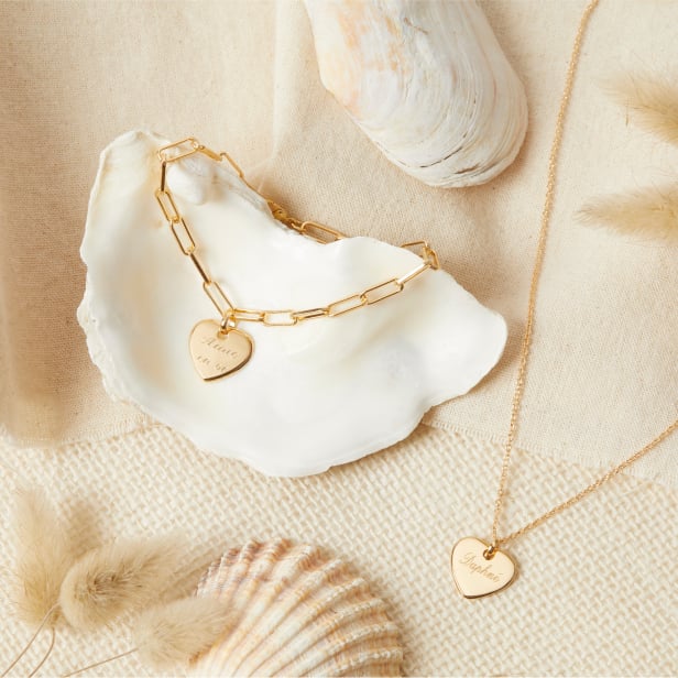 Collier personnalisé médaille coeur, plaqué or