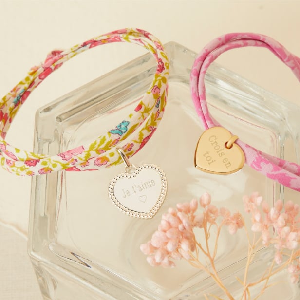 Bracelet liberty et cœur 15 mm gravé en Argent