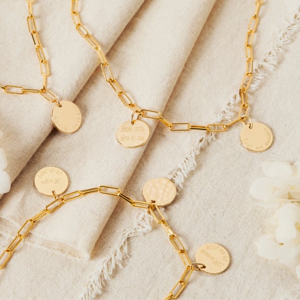 Collier personnalisé maille trombone & médaille lisse, plaqué or