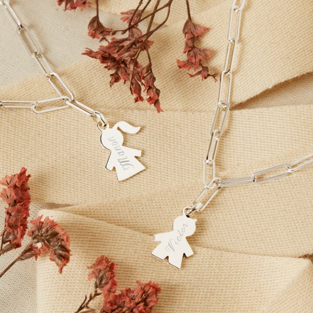 Collier personnalisé Argent, maille trombone et pendentif petit garçon 15 mm