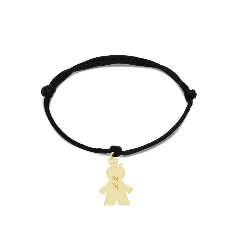 Bracelet cordon et pendentif garçon 15 mm en Plaqué Or personnalisé